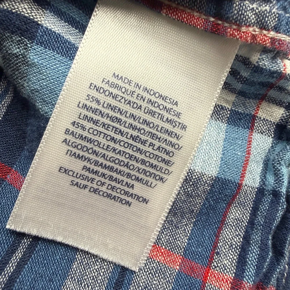 Ralph Lauren Kids Blue Plaid Linen Cotton Short Sleeve Button Down Shirt M 10-12